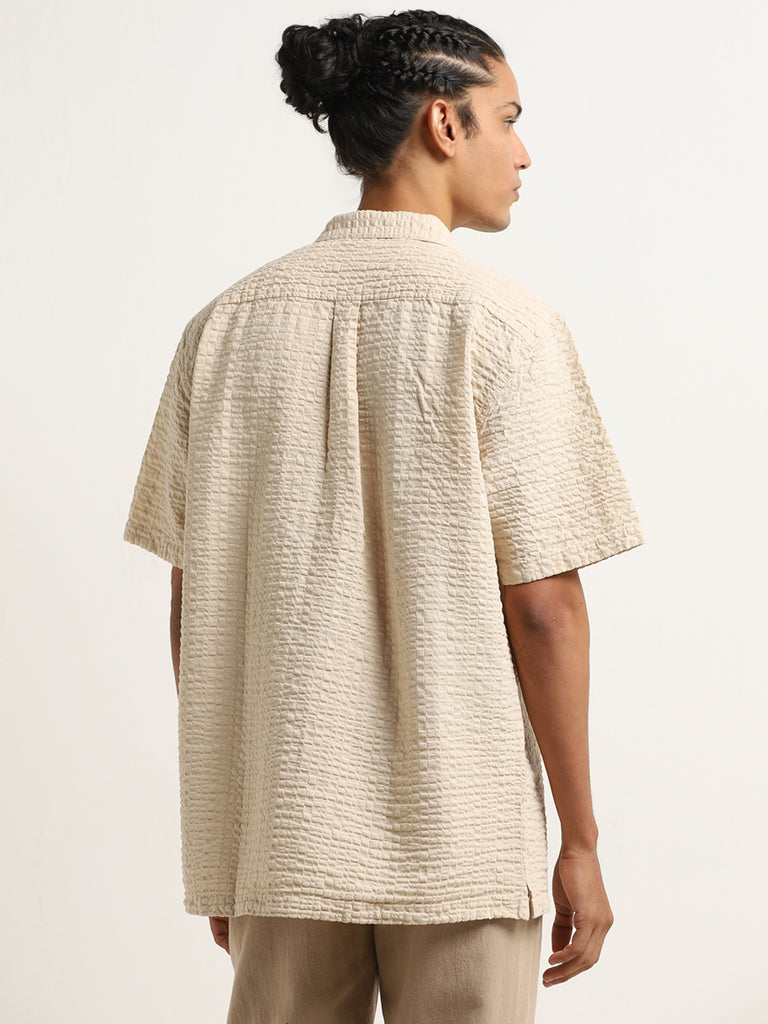 ETA Beige Waffle Textured Relaxed-Fit Cotton Shirt