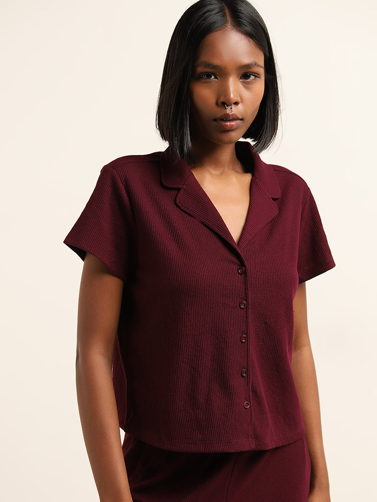 Superstar Burgundy Ribbed Textured Shirt