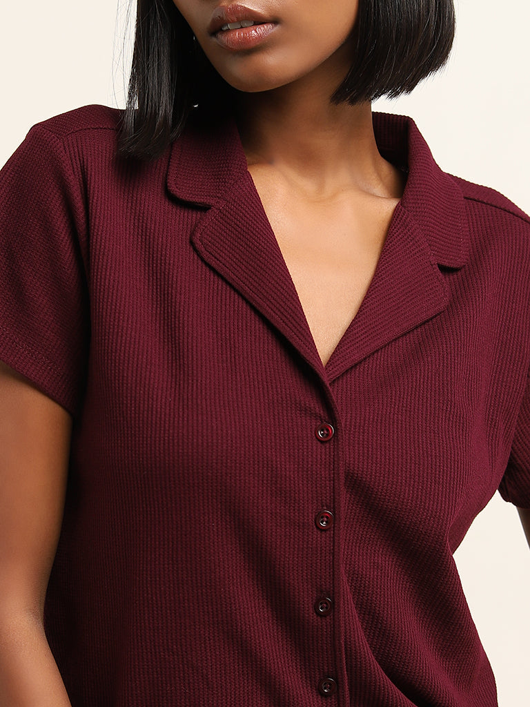 Superstar Burgundy Ribbed Textured Shirt