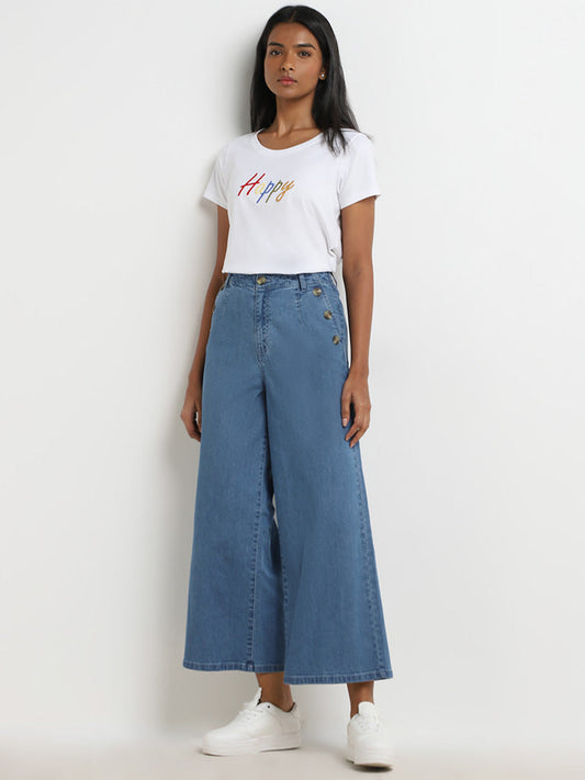 LOV Blue Wide Leg Fit High Rise Denim Jeans