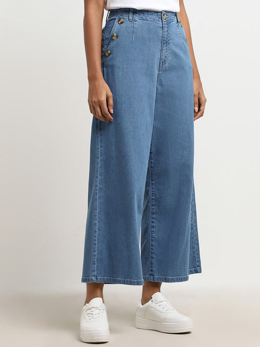 LOV Blue Wide Leg Fit High Rise Denim Jeans