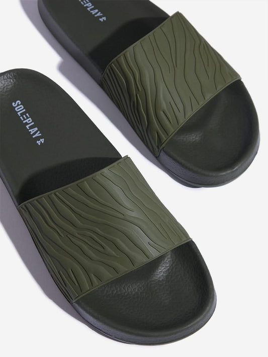 SOLEPLAY Olive Wave-Textured Slides