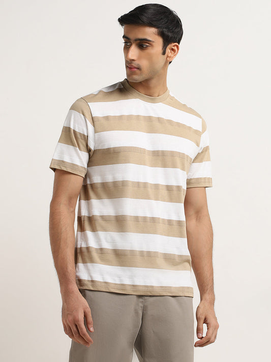 WES Lounge Beige Striped Relaxed-Fit T-Shirt