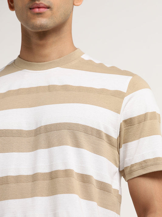 WES Lounge Beige Striped Relaxed-Fit T-Shirt