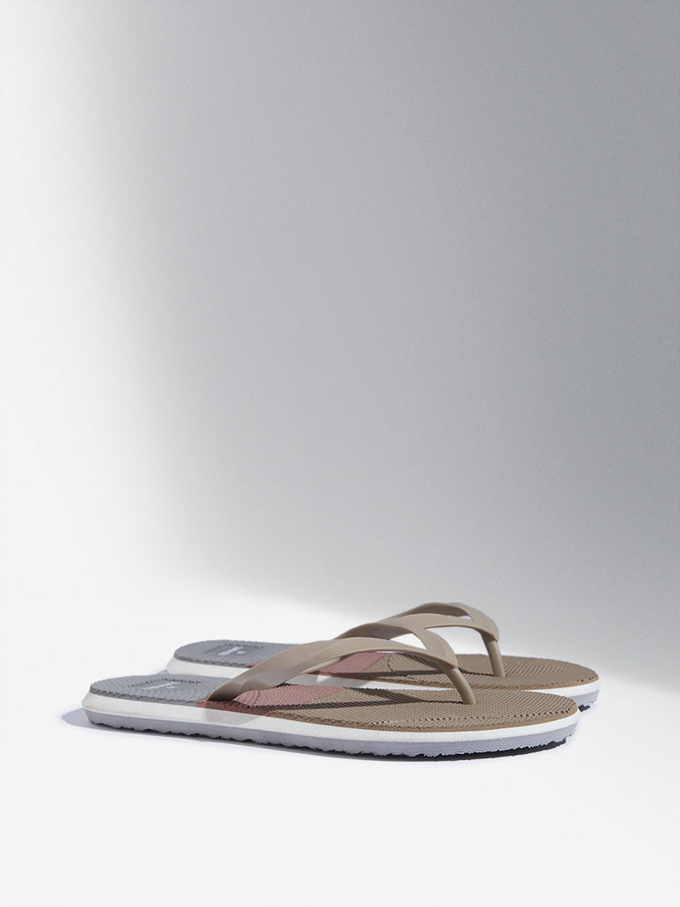 LUNA BLU Taupe Colour-Blocked Flip-Flop