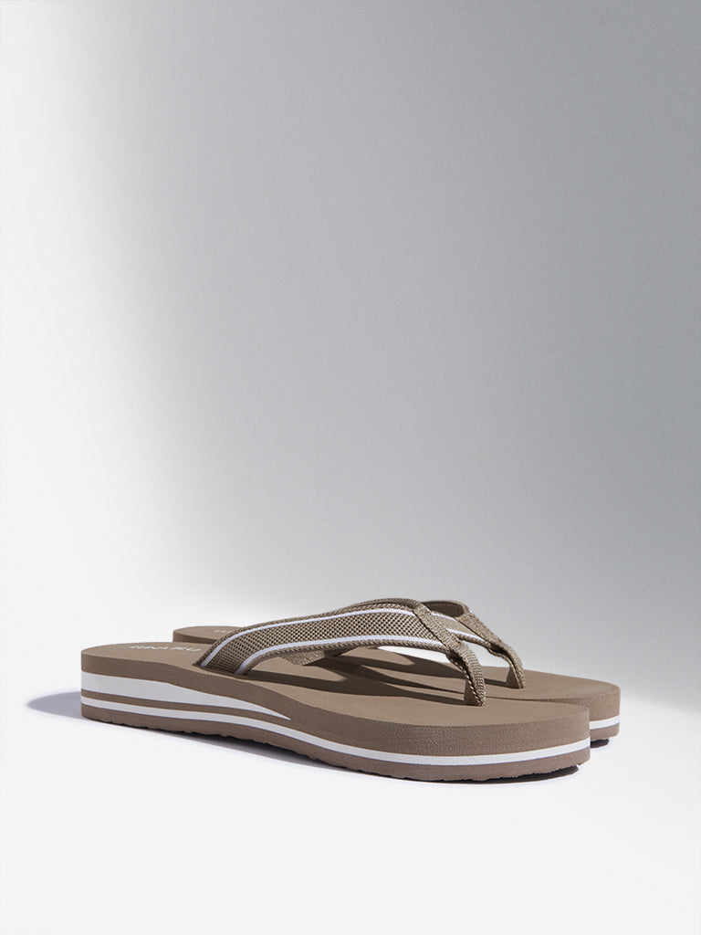 LUNA BLU Taupe Stripe Detailed Flip-Flops