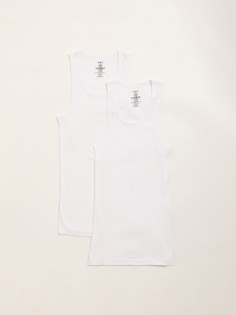 WES Lounge White Sleeveless Vests - Pack of 2