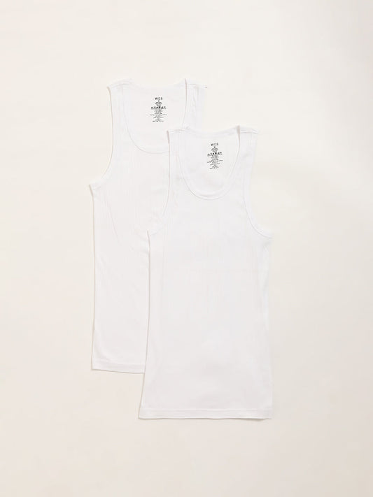 WES Lounge White Sleeveless Vests - Pack of 2