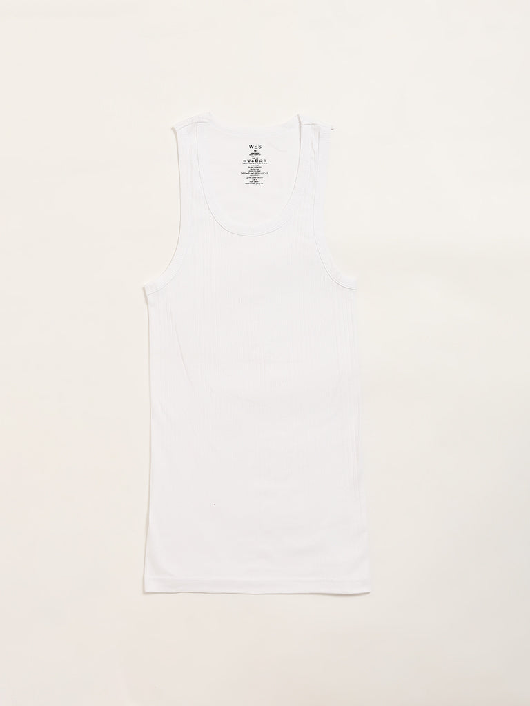 WES Lounge White Sleeveless Vests - Pack of 2