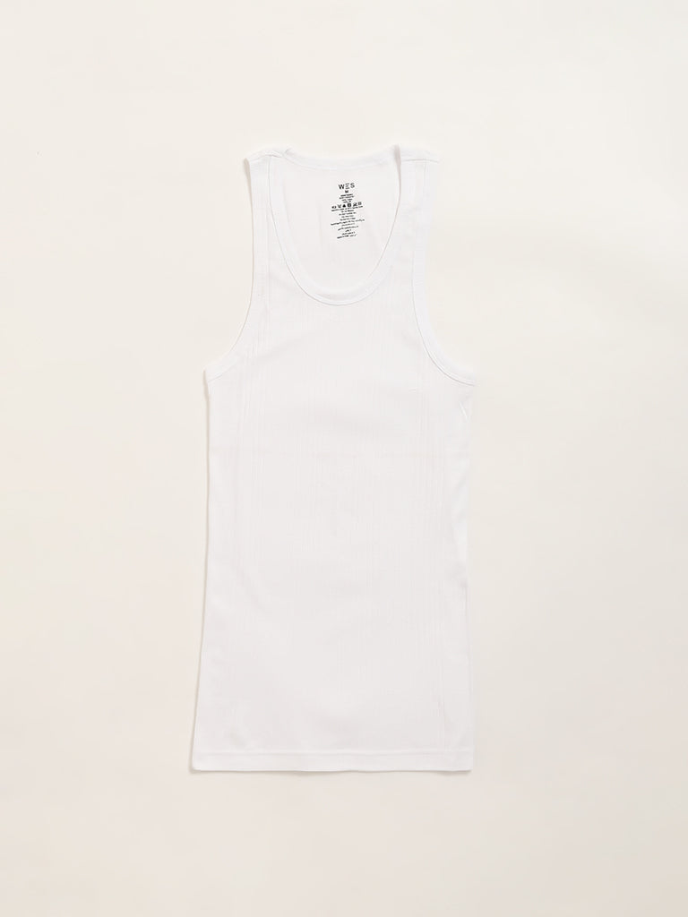 WES Lounge White Sleeveless Vests - Pack of 2