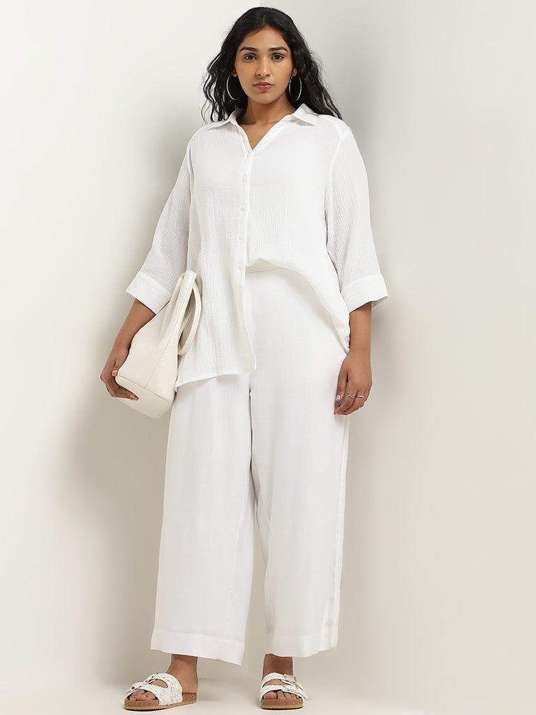 Gia White Crinkle Textured Cotton Shirt