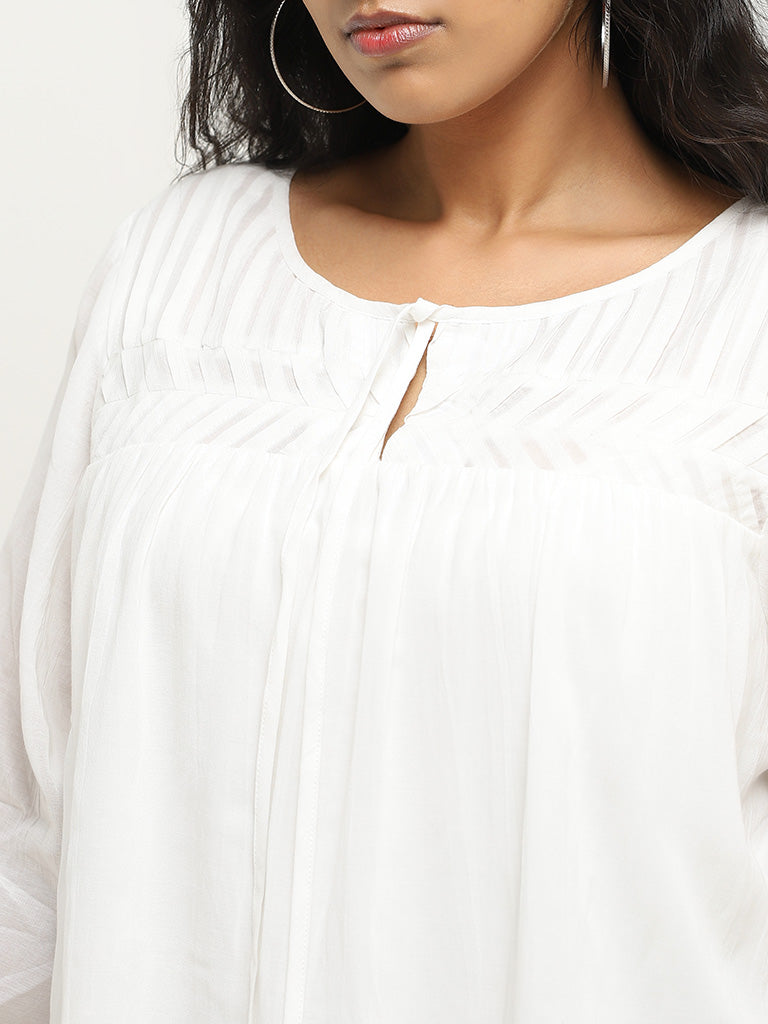 Gia White Pintuck Detailed Cotton Blouse