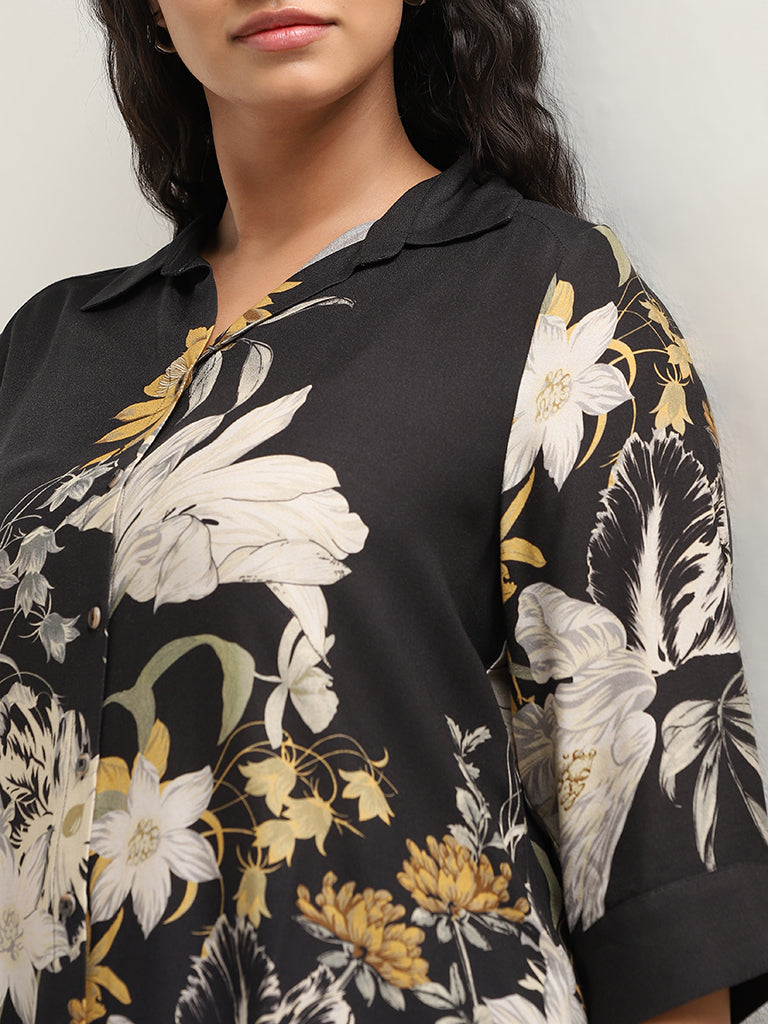 Gia Black Floral Printed Shirt