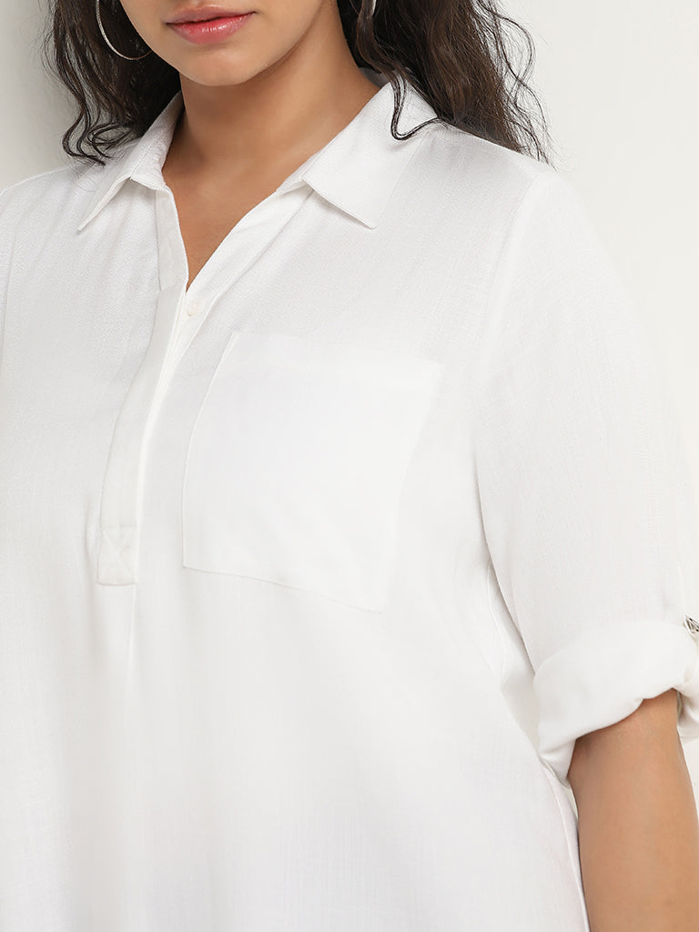 Gia White Solid High-Low Blouse