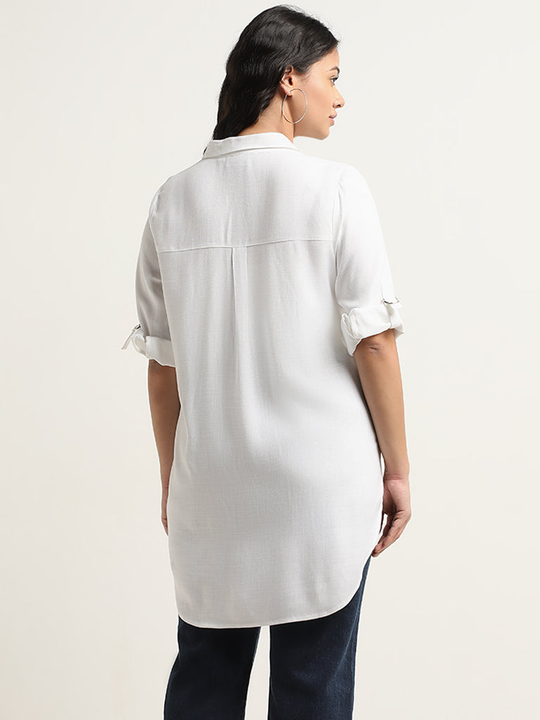 Gia White Solid High-Low Blouse