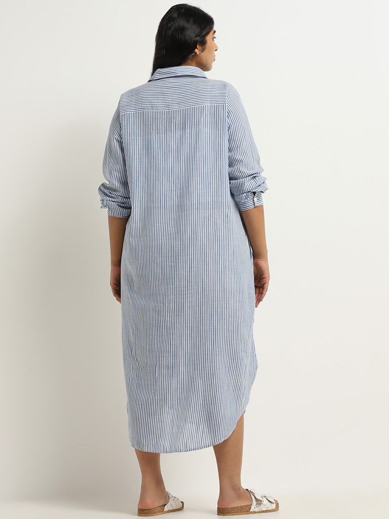 Gia Blue Stripe Printed Cotton Shirt Dress