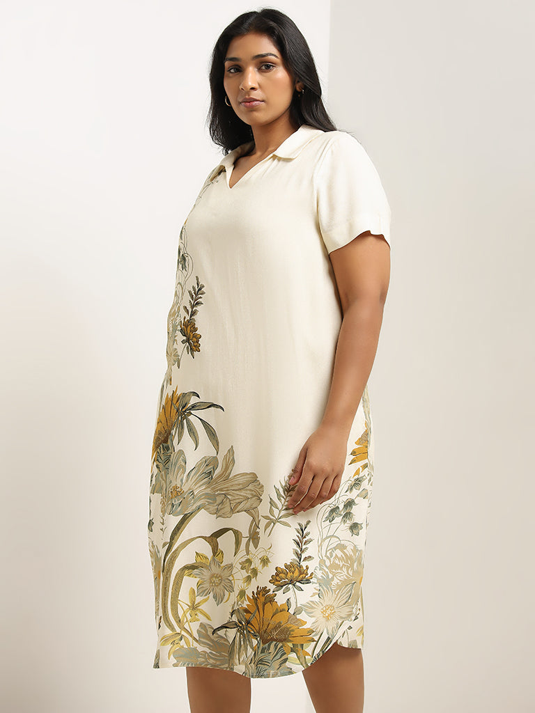 Gia Cream Floral Printed Straight Dress