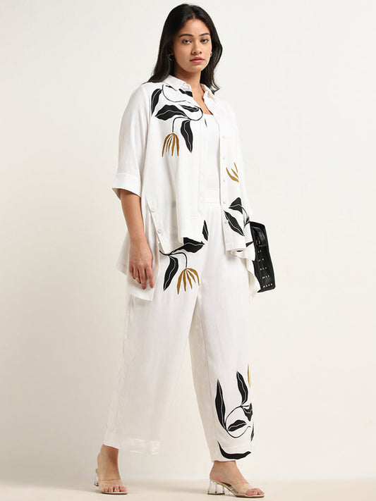 Gia White Foliage Design High-Rise Pants