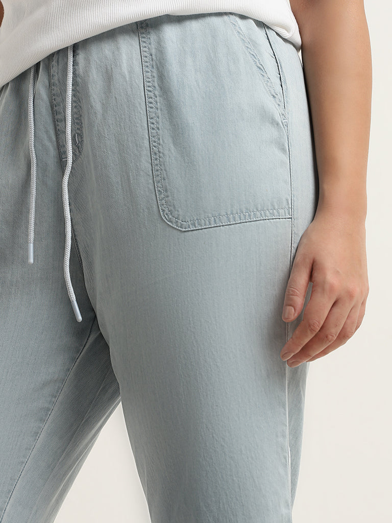 Gia Light Blue Chambray High-Rise Straight Fit Pants