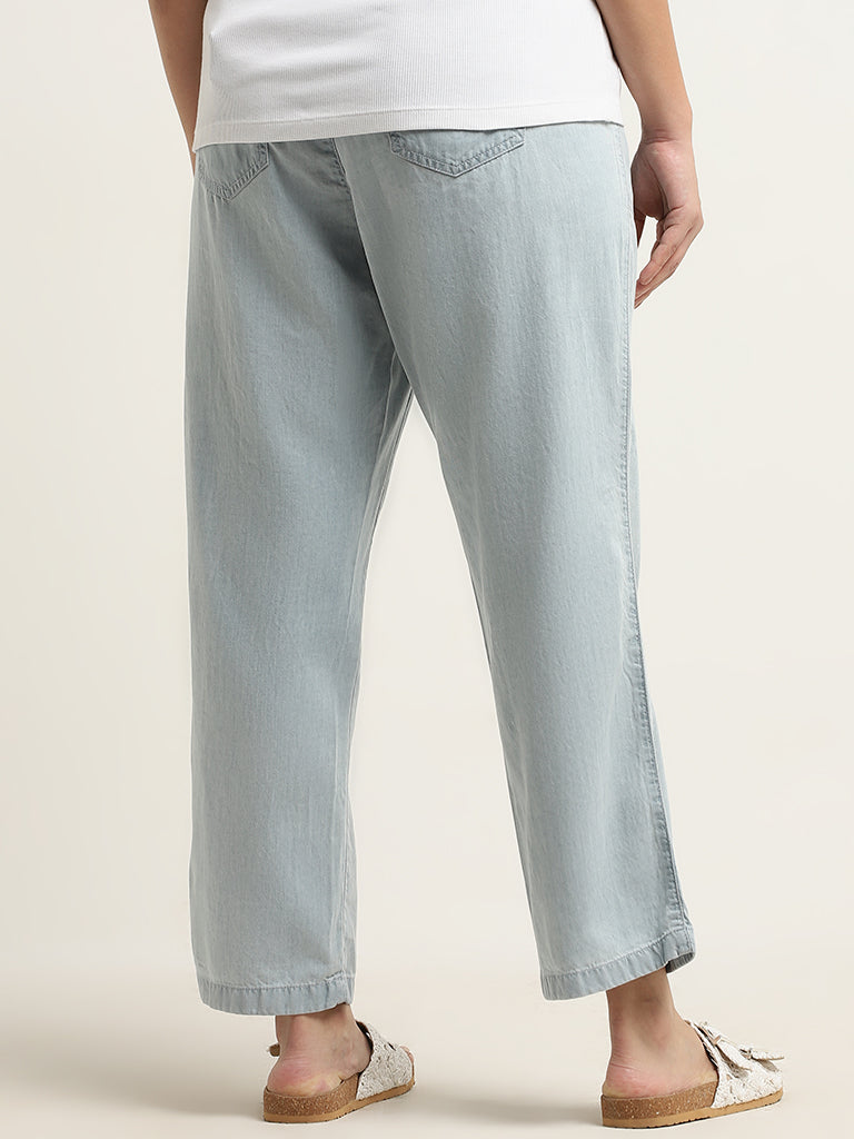 Gia Light Blue Chambray High-Rise Straight Fit Pants