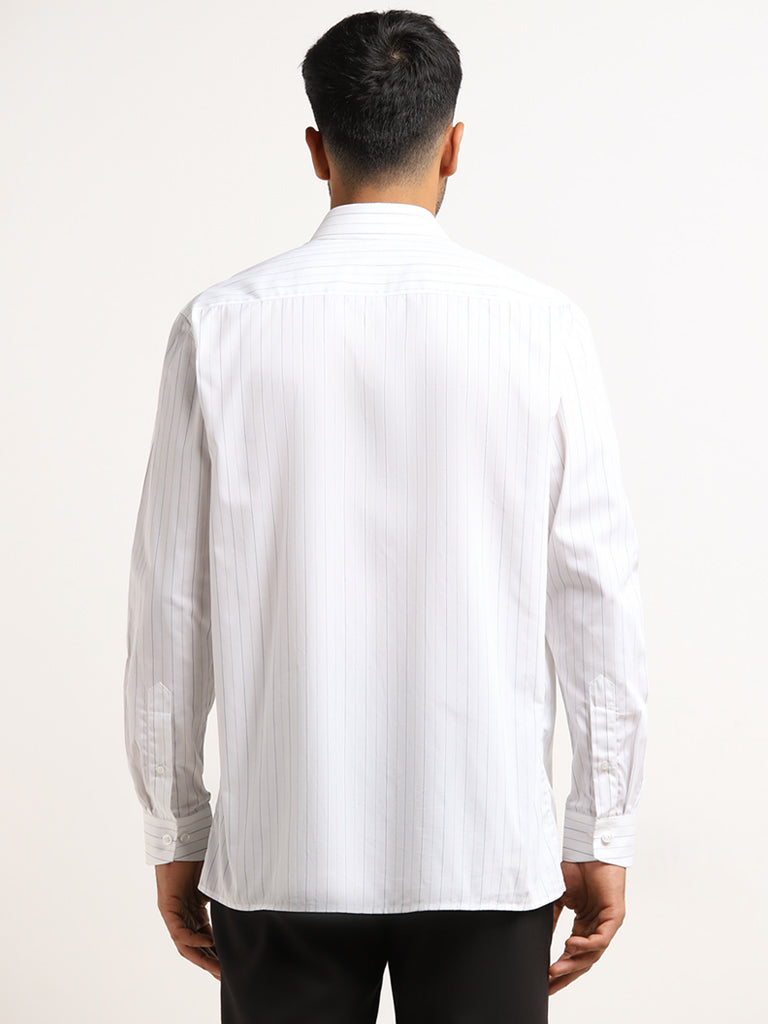 WES Formals White Striped Relaxed-Fit Cotton Shirt