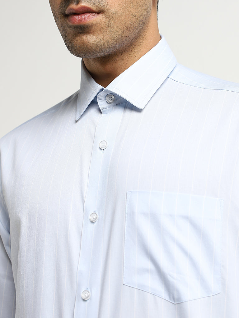 WES Formals Light Blue Pinstripe Relaxed-Fit Cotton Shirt