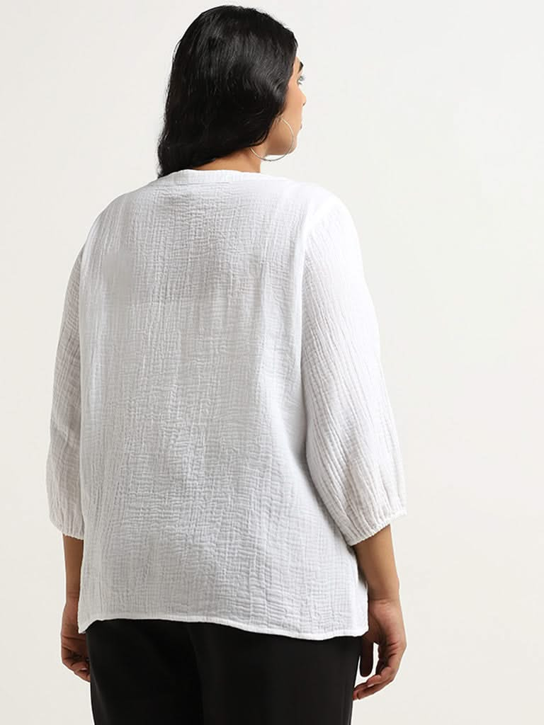 Gia White Textured Crinkled Blouse