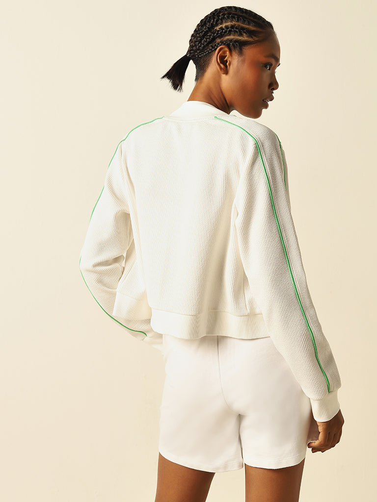 Studiofit White Contrast Design Ribbed Jacket