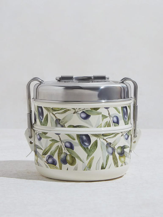 Westside Home Olive Green Foliage Printed Two-Tier Dabba