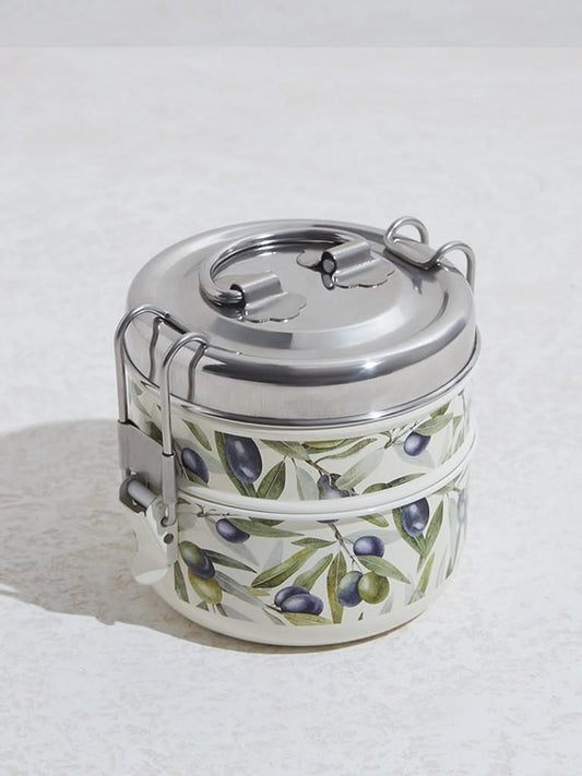 Westside Home Olive Green Foliage Printed Two-Tier Dabba