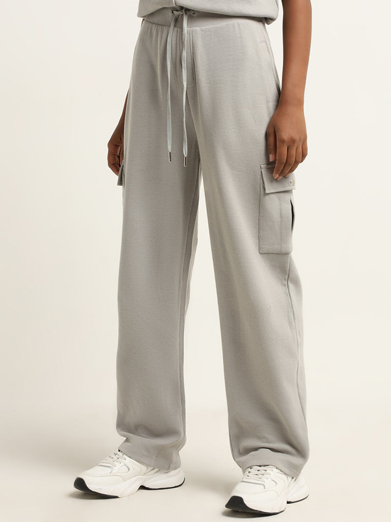 Studiofit Grey Waffle Textured High Rise Track Pants