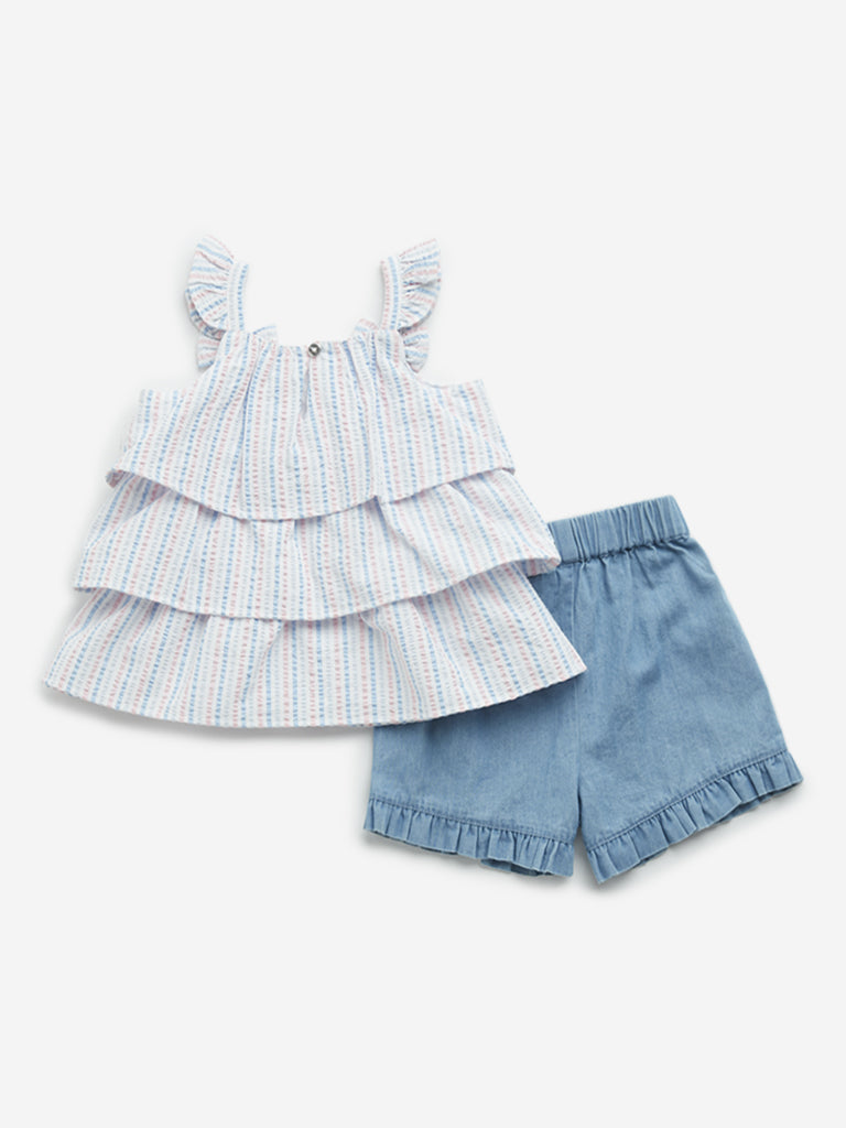 HOP Baby Multicolour Seersucker Cotton Top with Shorts Set