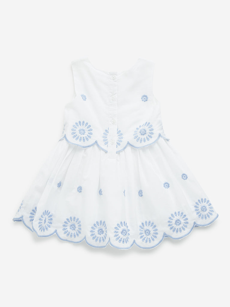 HOP Baby White Embroidered A-Line Cotton Dress