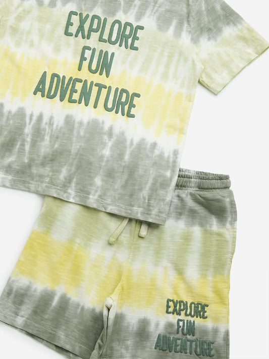 HOP Kids Sage Tie-Dye Cotton T-Shirt & Shorts Set