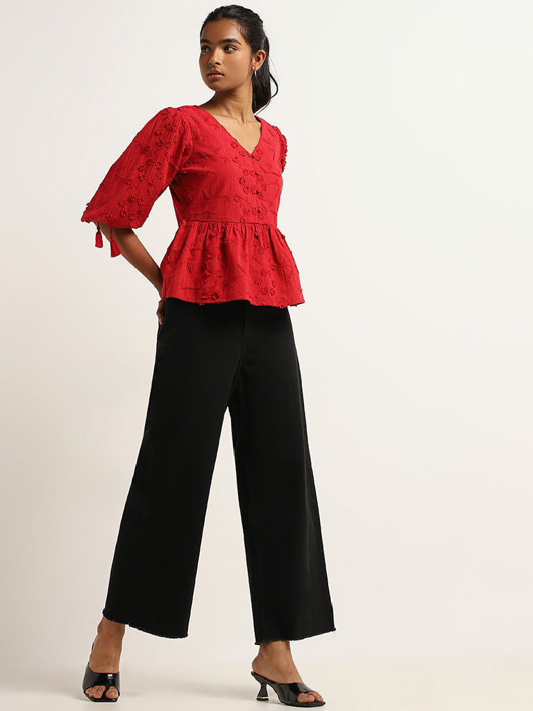 LOV Red Embroidered Cotton Top