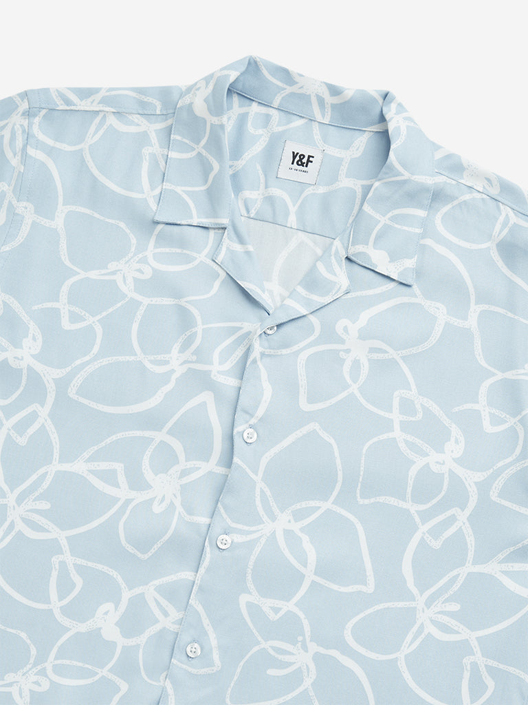 Y&F Kids Blue Floral Printed Shirt