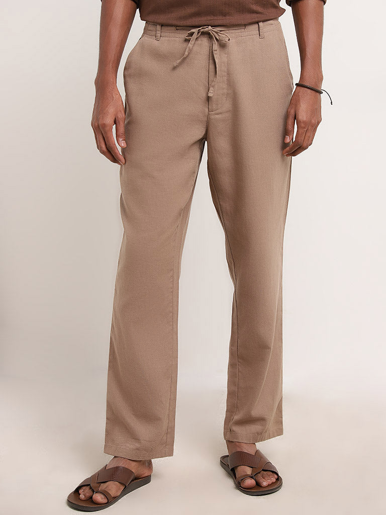 ETA Taupe Relaxed-Fit Mid-Rise Cotton Blend Chinos