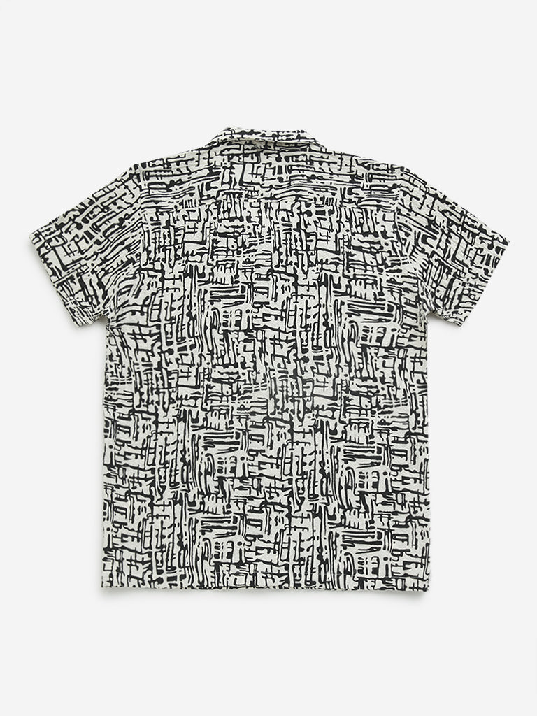 Y&F Kids Black Abstract Printed Cotton Shirt