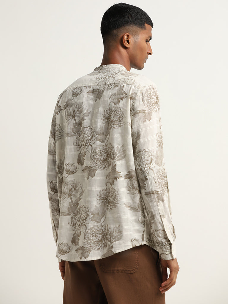 ETA Taupe Floral Print Resort Fit Shirt