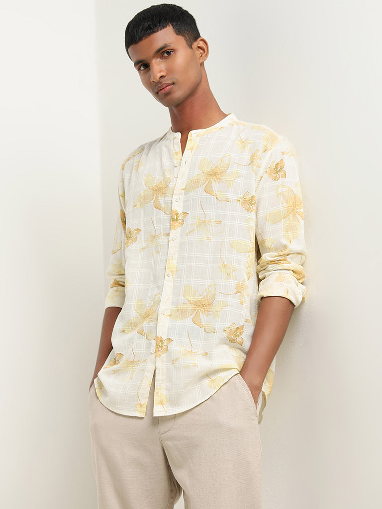 ETA Yellow Floral Printed Resort Fit Shirt