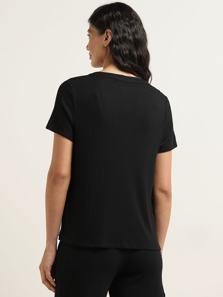 Wunderlove Black Ribbed Textured Top