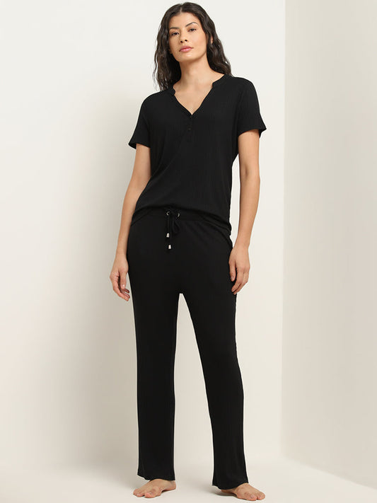 Wunderlove Black Ribbed High-Rise Pants