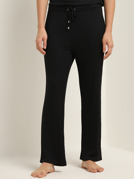 Wunderlove Black Ribbed High-Rise Pants