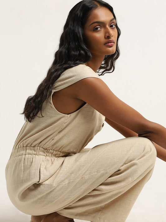 LOV Beige Blended Linen Jumpsuit