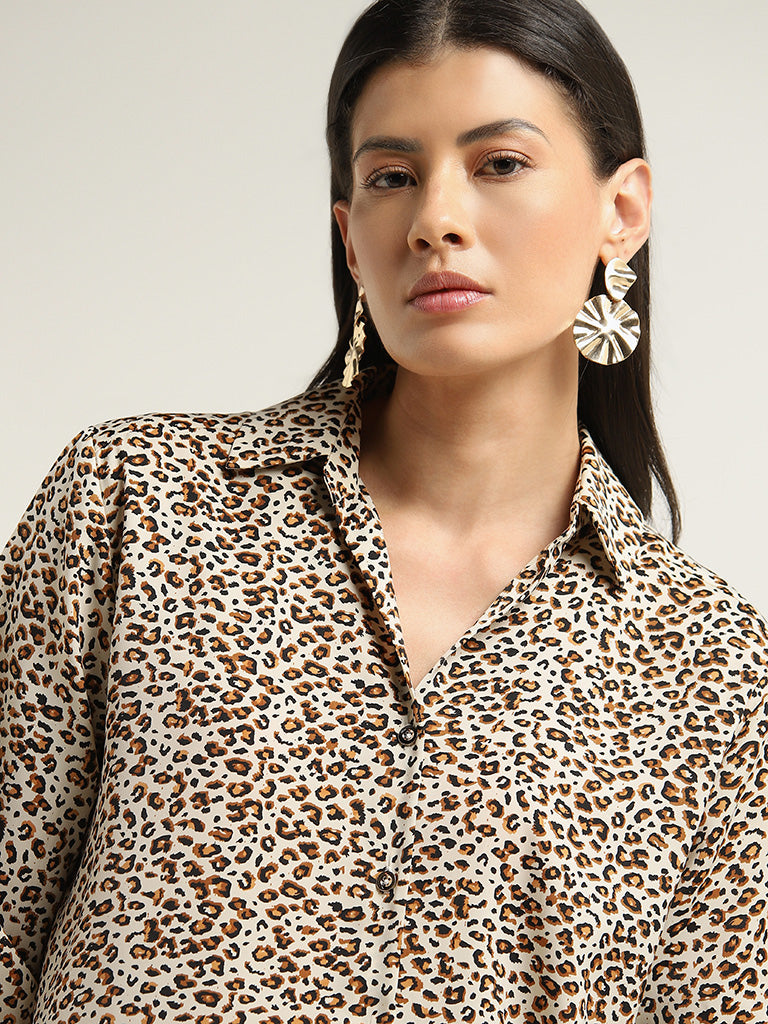 Wardrobe Beige & Black Leopard Printed Shirt