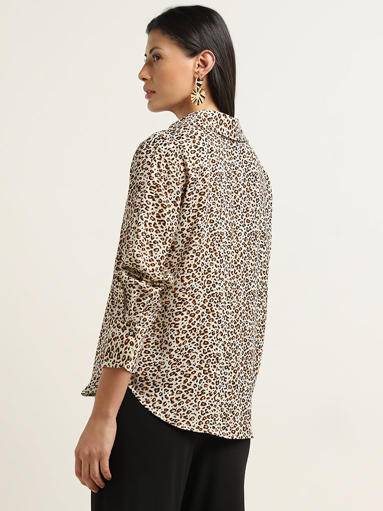 Wardrobe Beige & Black Leopard Printed Shirt