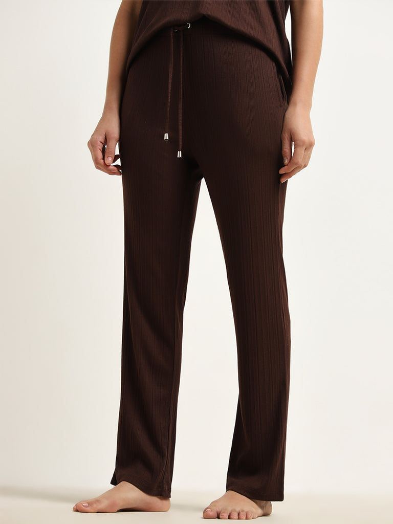 Wunderlove Dark Brown Ribbed High-Rise Pants