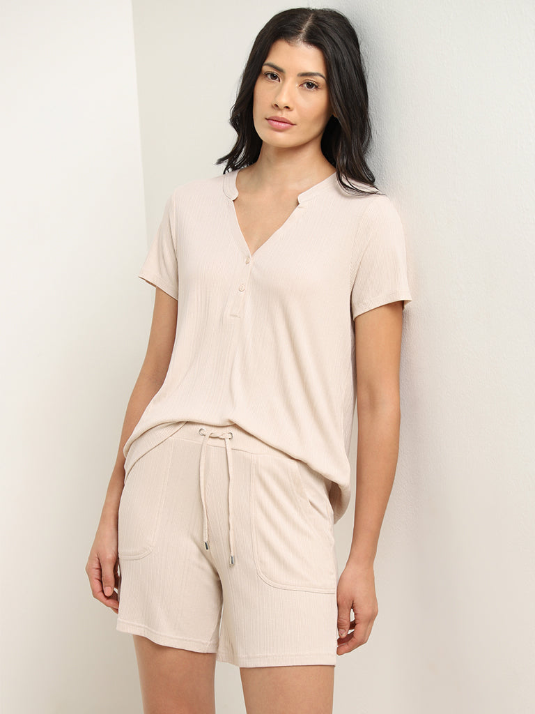 Wunderlove Beige Ribbed Textured Top