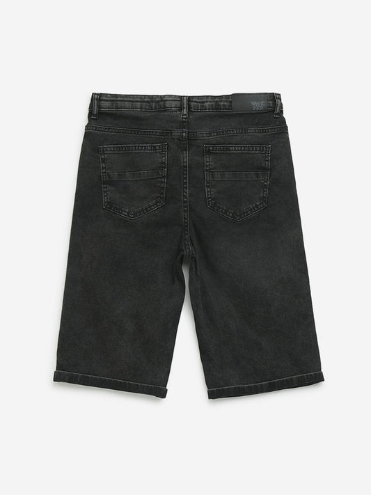 Y&F Kids Charcoal Distressed Mid-Rise Denim Shorts