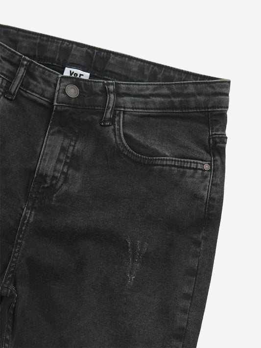 Y&F Kids Charcoal Distressed Mid-Rise Denim Shorts